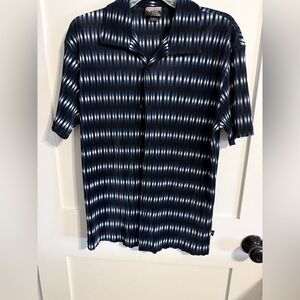 Men's Navy and White Striped Casual Shirt